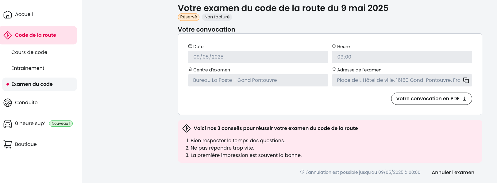 Où puis-je trouver ma convocation au Code de la route